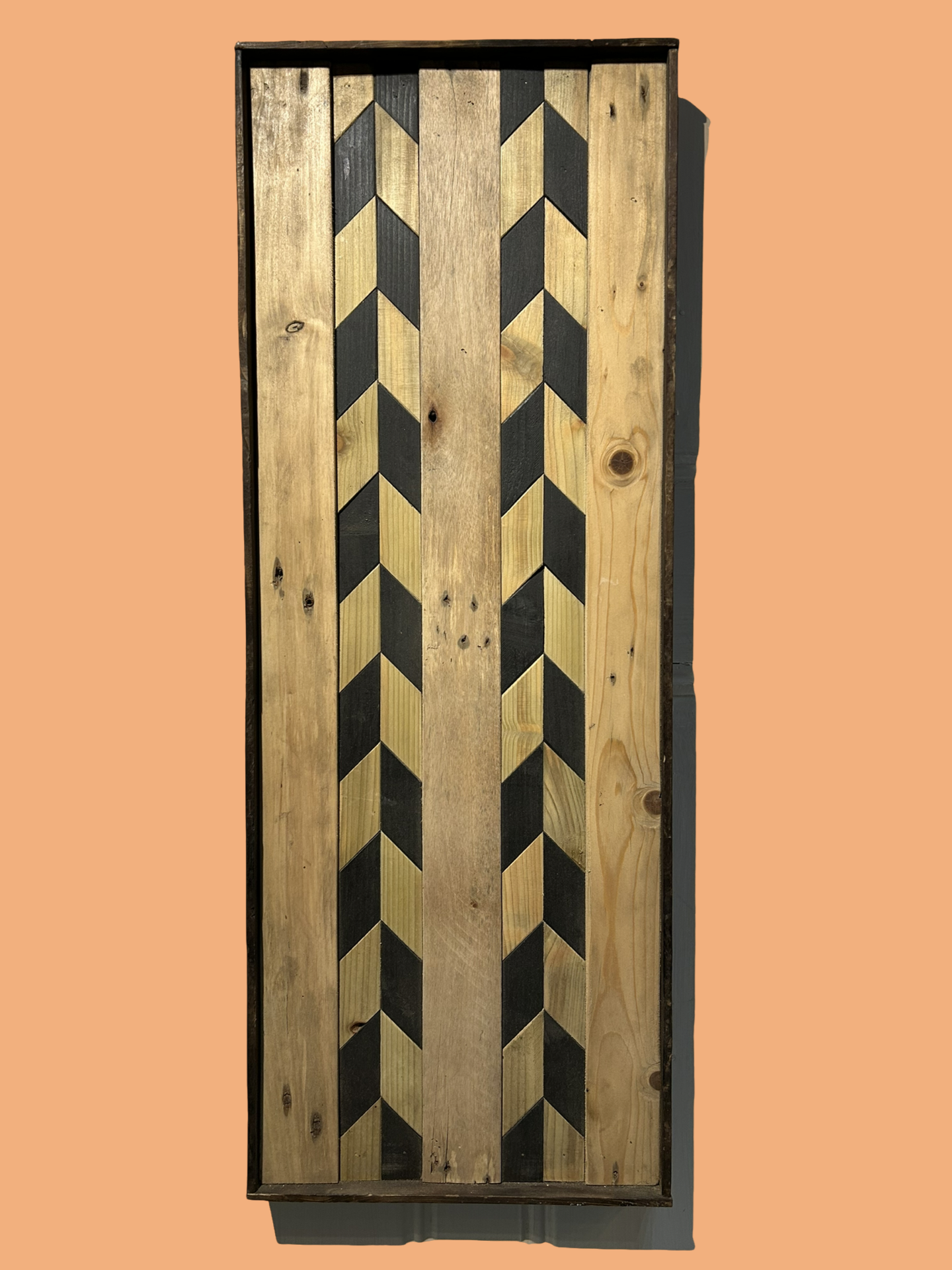 Rustic two-tone patterned reclaimed wood wall art.