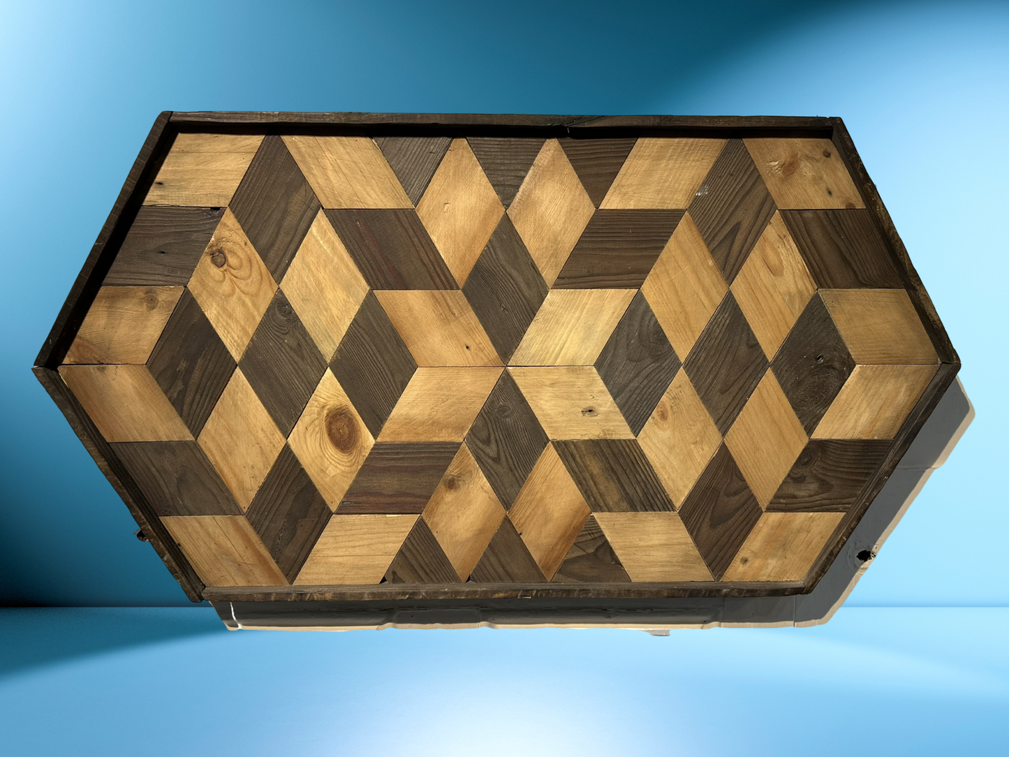Six Sided Two Tone Diamond Shaped Reclaimed Wood Wall Art.