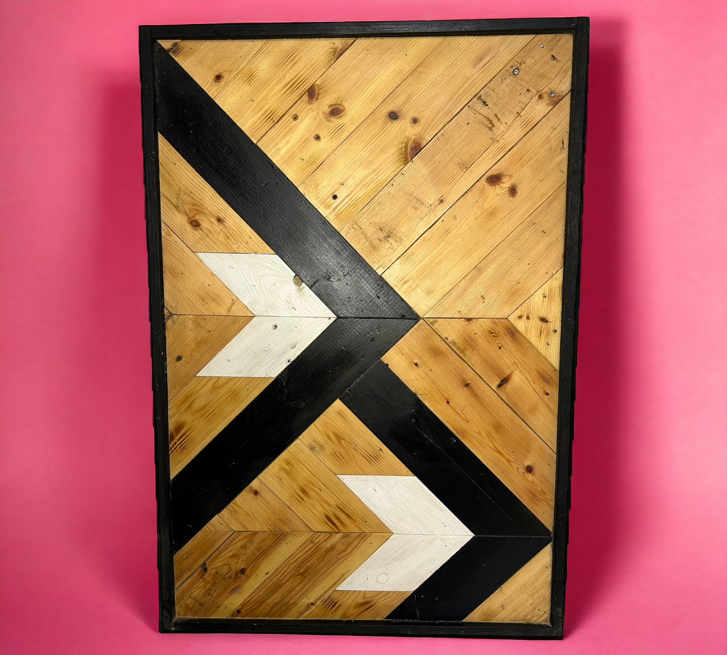Black and White Patterned Reclaimed Wood Wall Art.