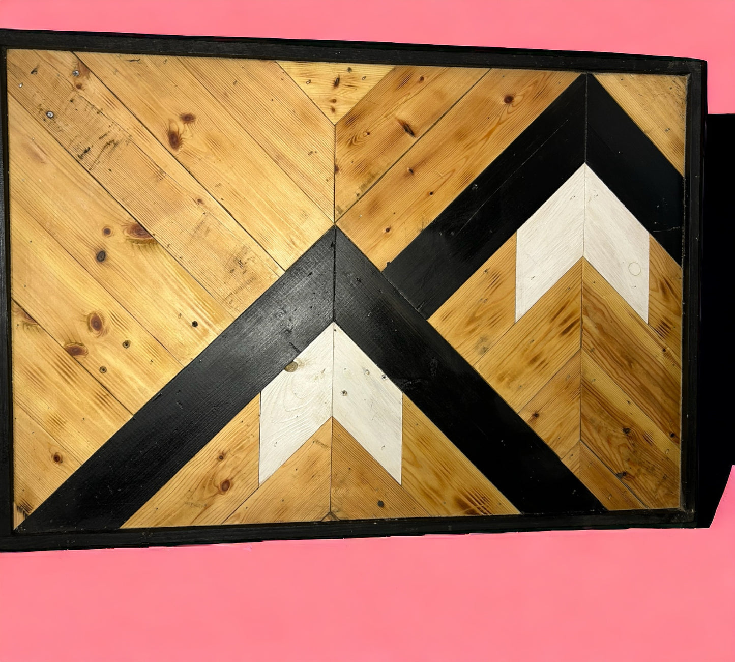 Black and White Patterned Reclaimed Wood Wall Art.