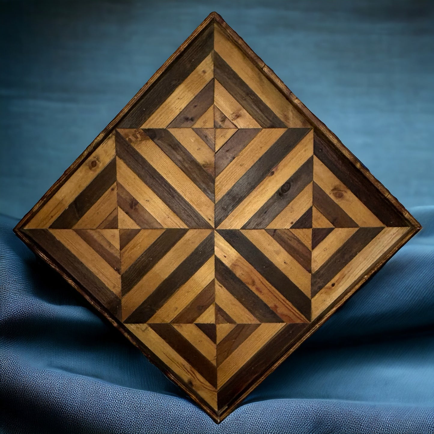 Two Square Kaleidoscopic Rustic Reclaimed Wood Wall Art.