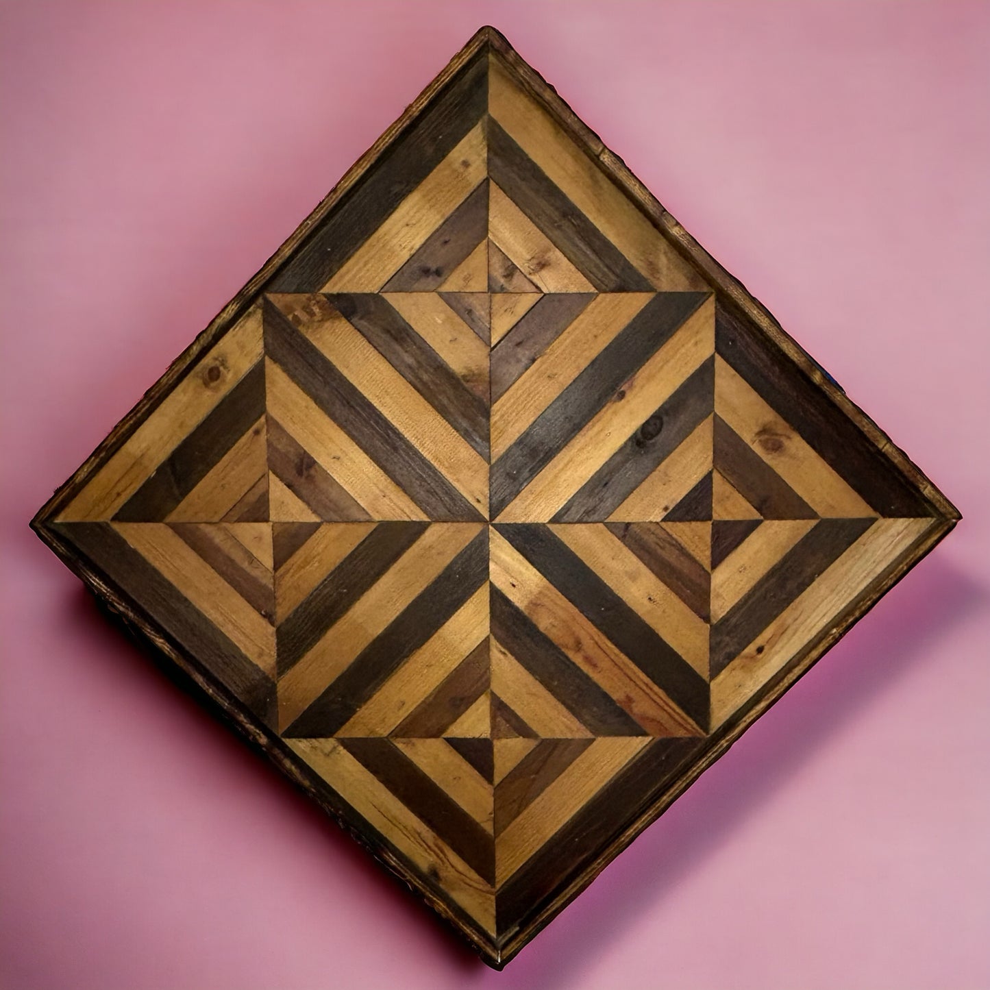 Two Square Kaleidoscopic Rustic Reclaimed Wood Wall Art.