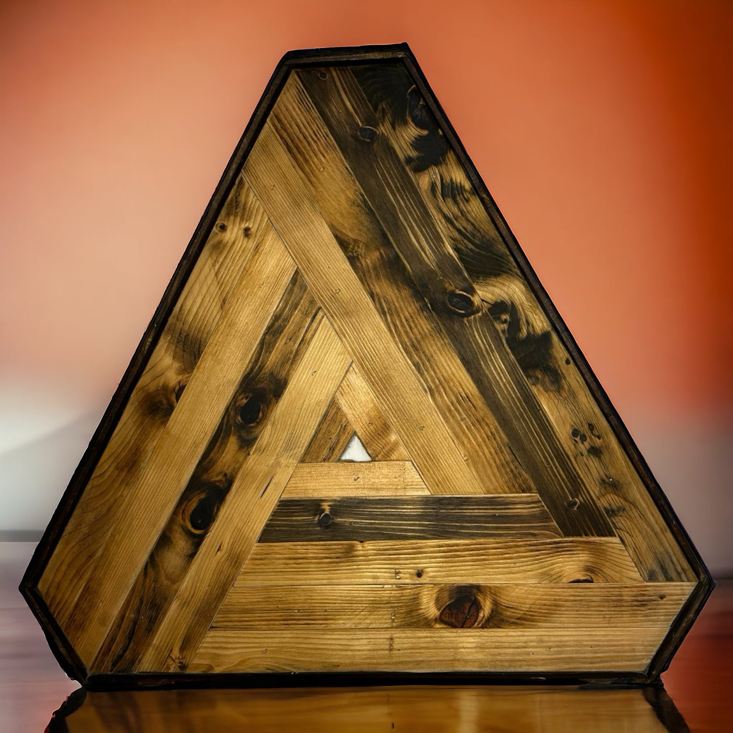 Triangular Multi Piece Reclaimed Wood Wall Art.