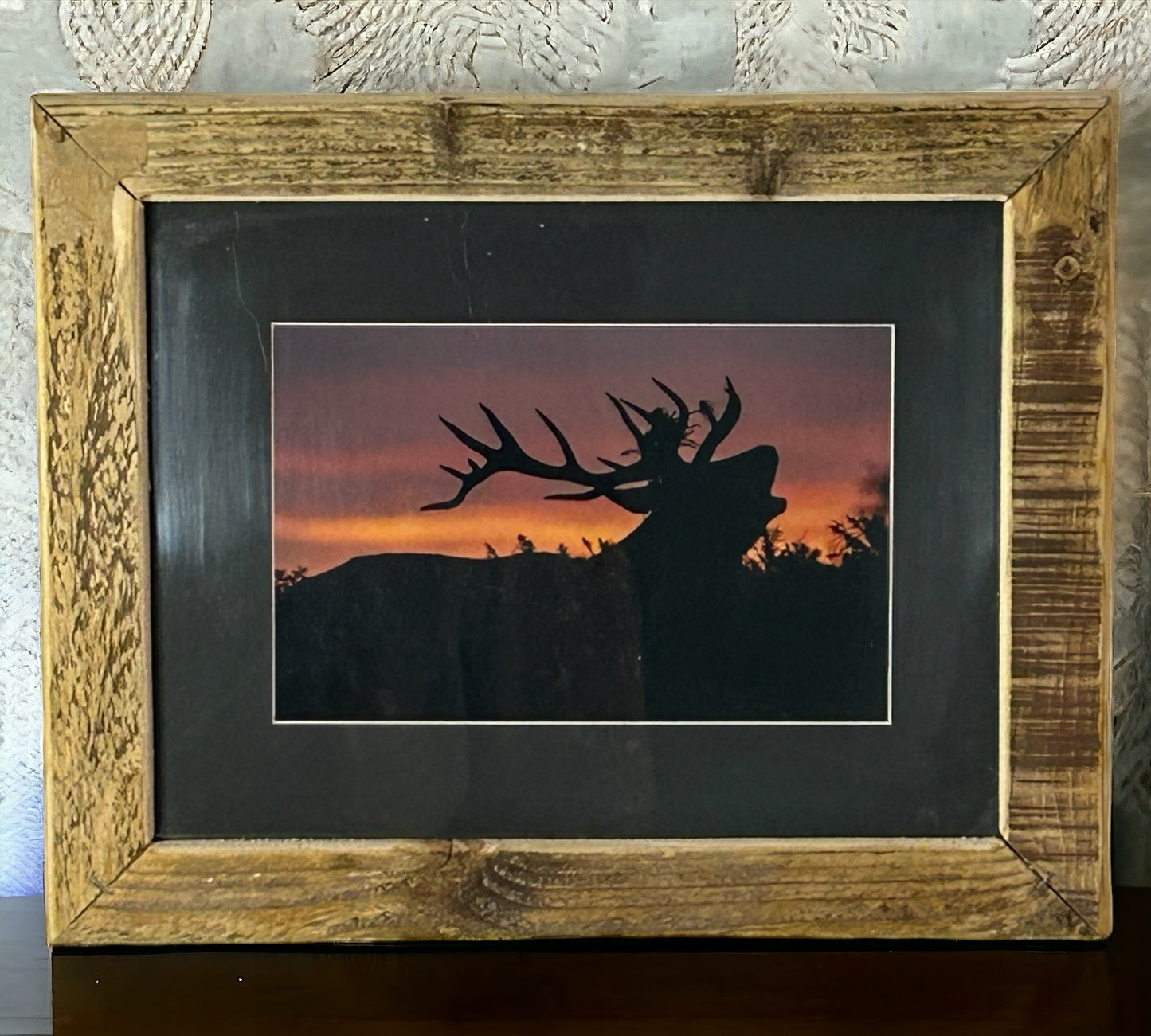 Stag Calling at Dusk in Reclaimed Wood Frame.