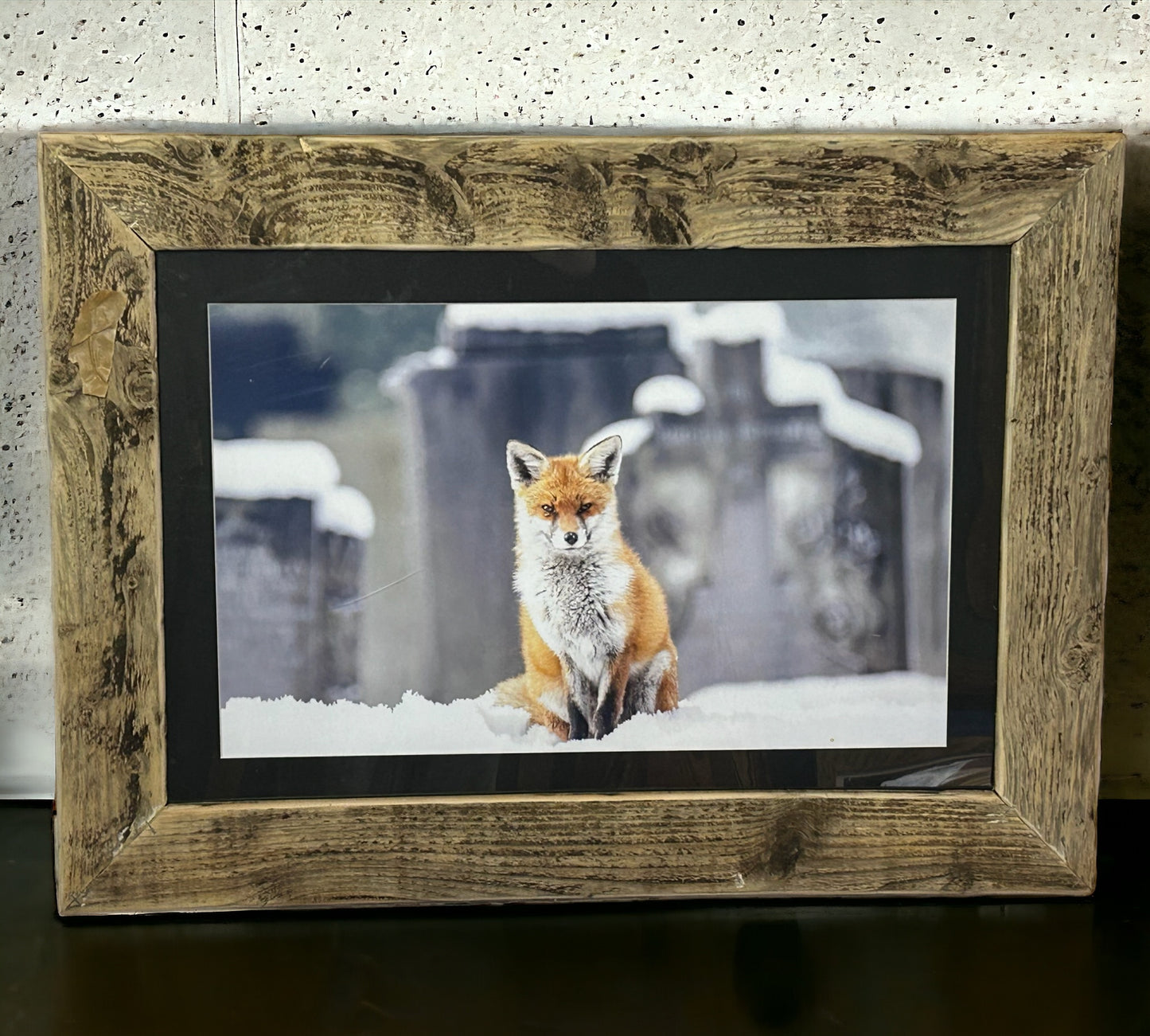 Fox in Snow Framed in Stunning Reclaimed Wood.