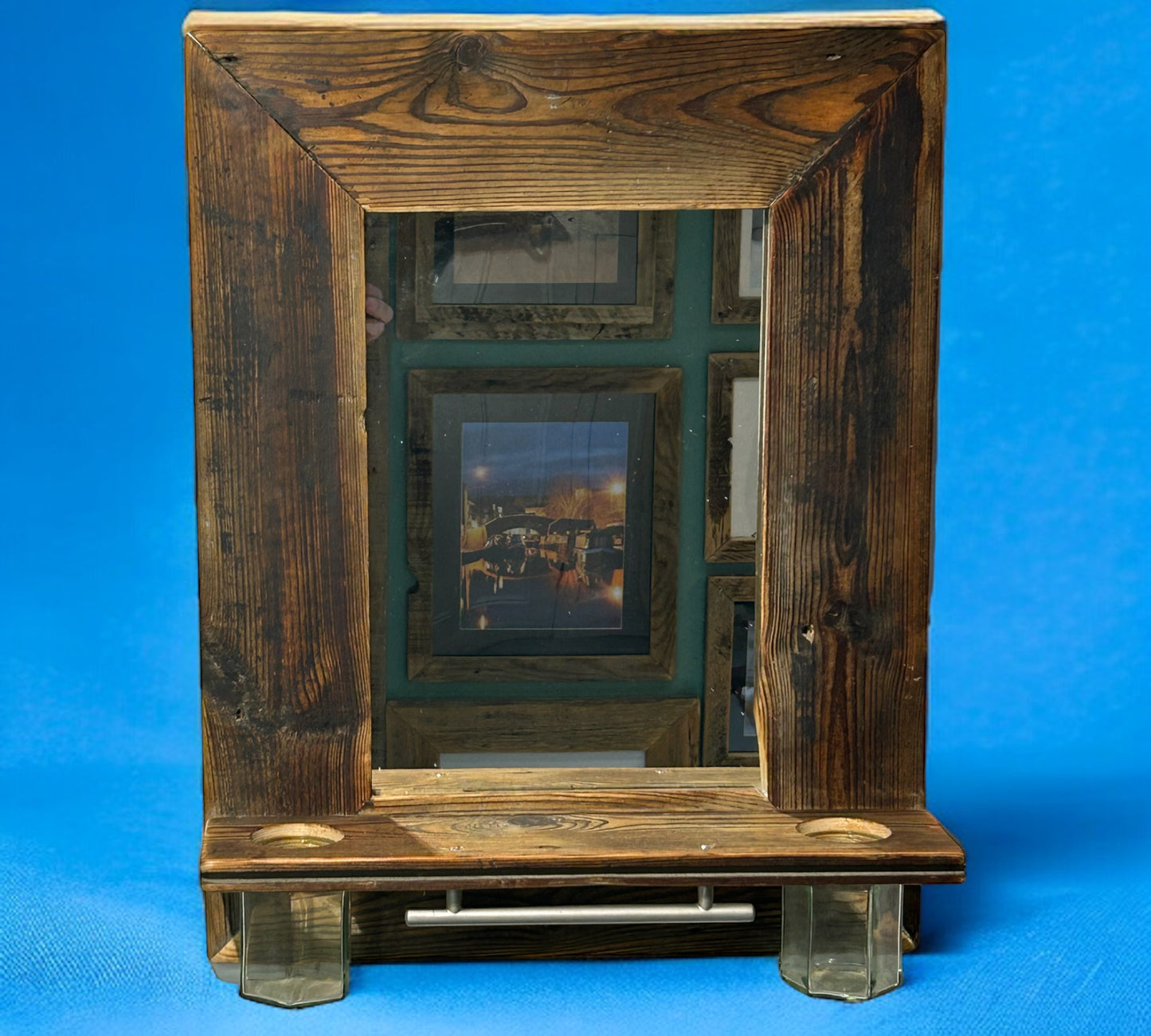 Dressing Mirror with Hooks and Holders in Reclaimed Wood