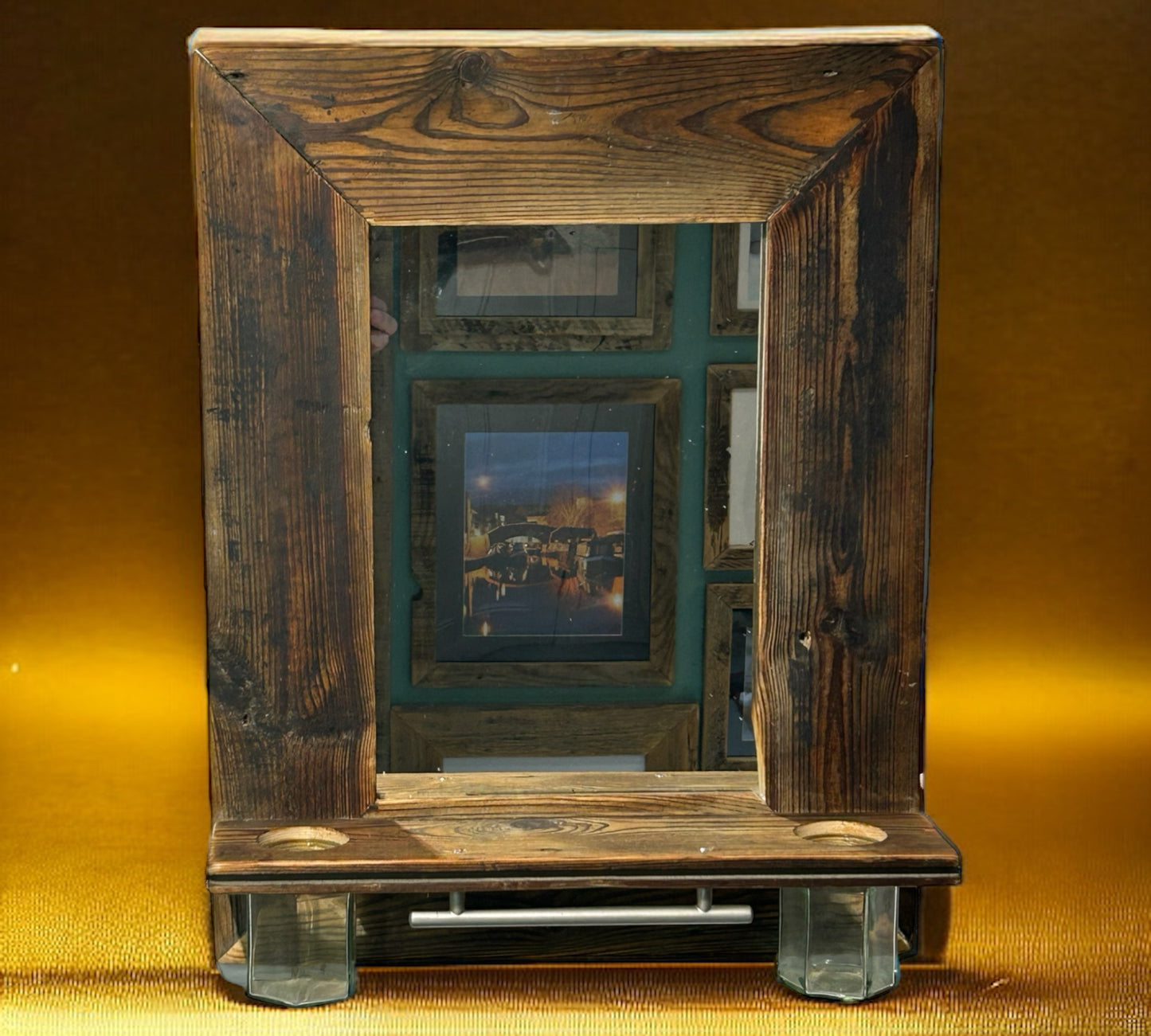 Dressing Mirror with Hooks and Holders in Reclaimed Wood