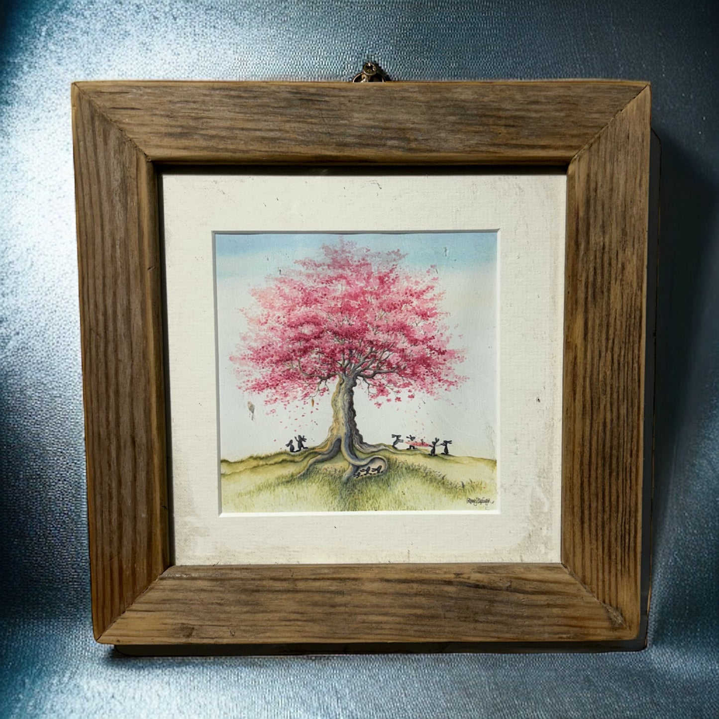 ‘Rabbits at Play’ CherryBlossom Image in Rustic Frame.