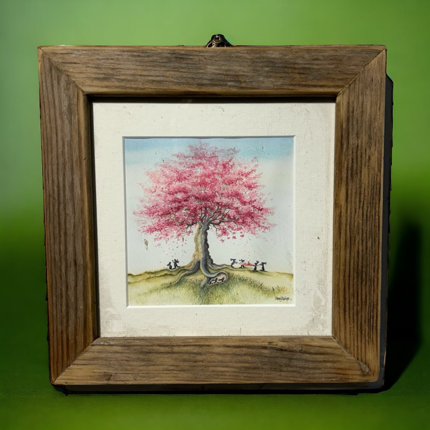 ‘Rabbits at Play’ CherryBlossom Image in Rustic Frame.