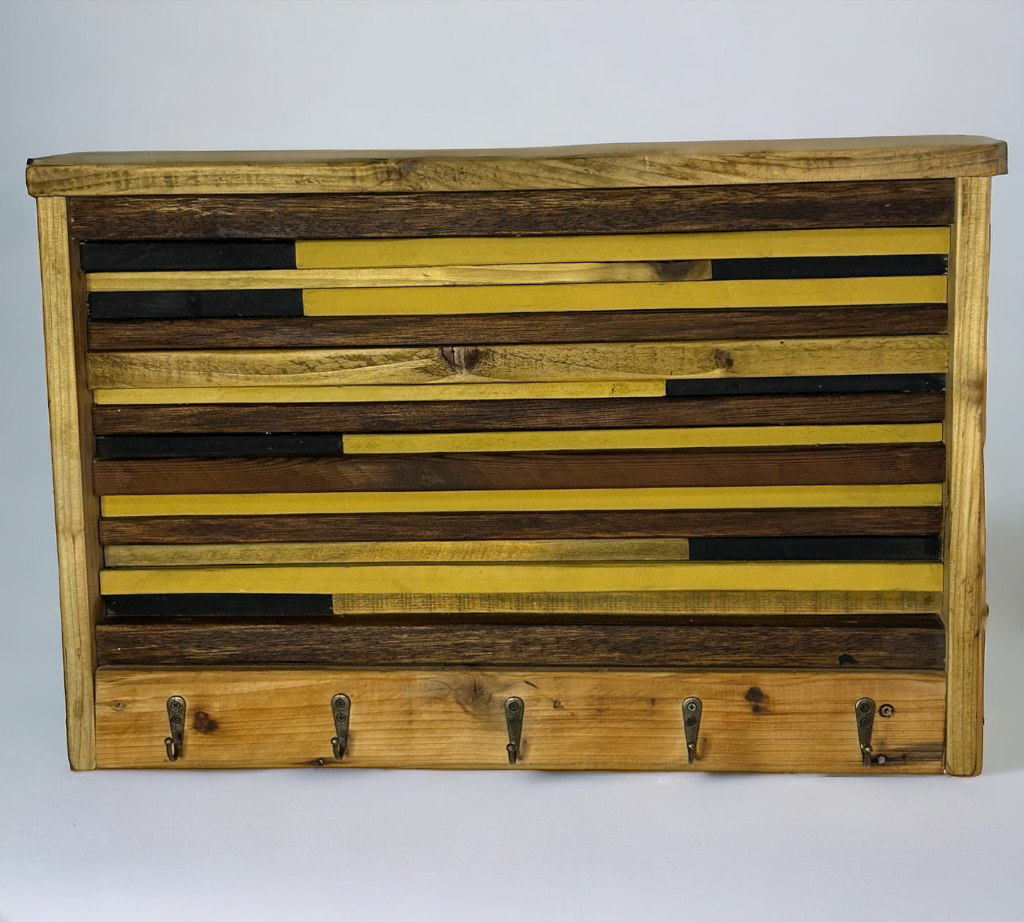 Five Hook Wall Art - Reclaimed Wood.
