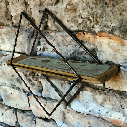 Rustic Reclaimed Waste Wood Single Shelf in Metal Frame