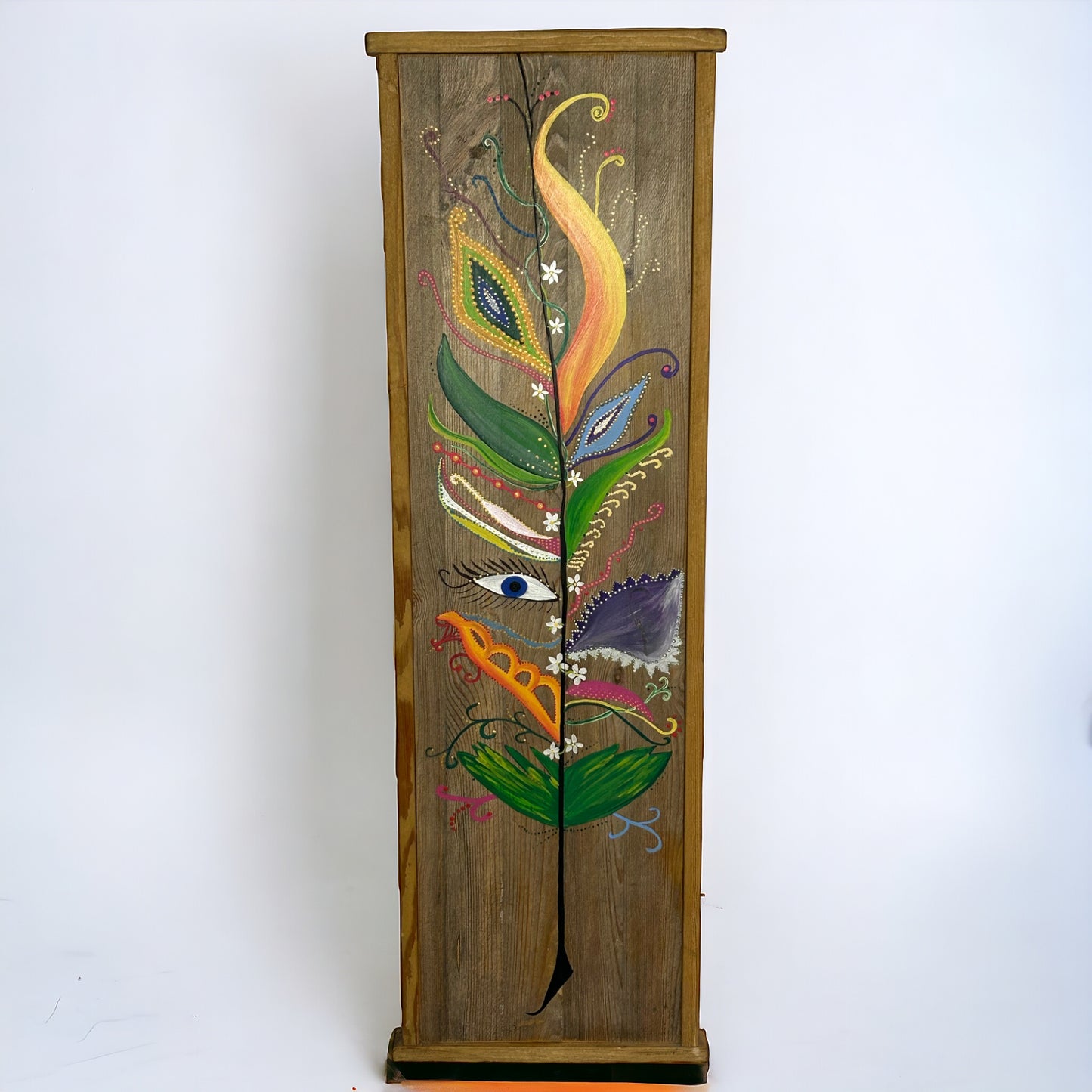 Hand Painted Flowers on Reclaimed Wood.