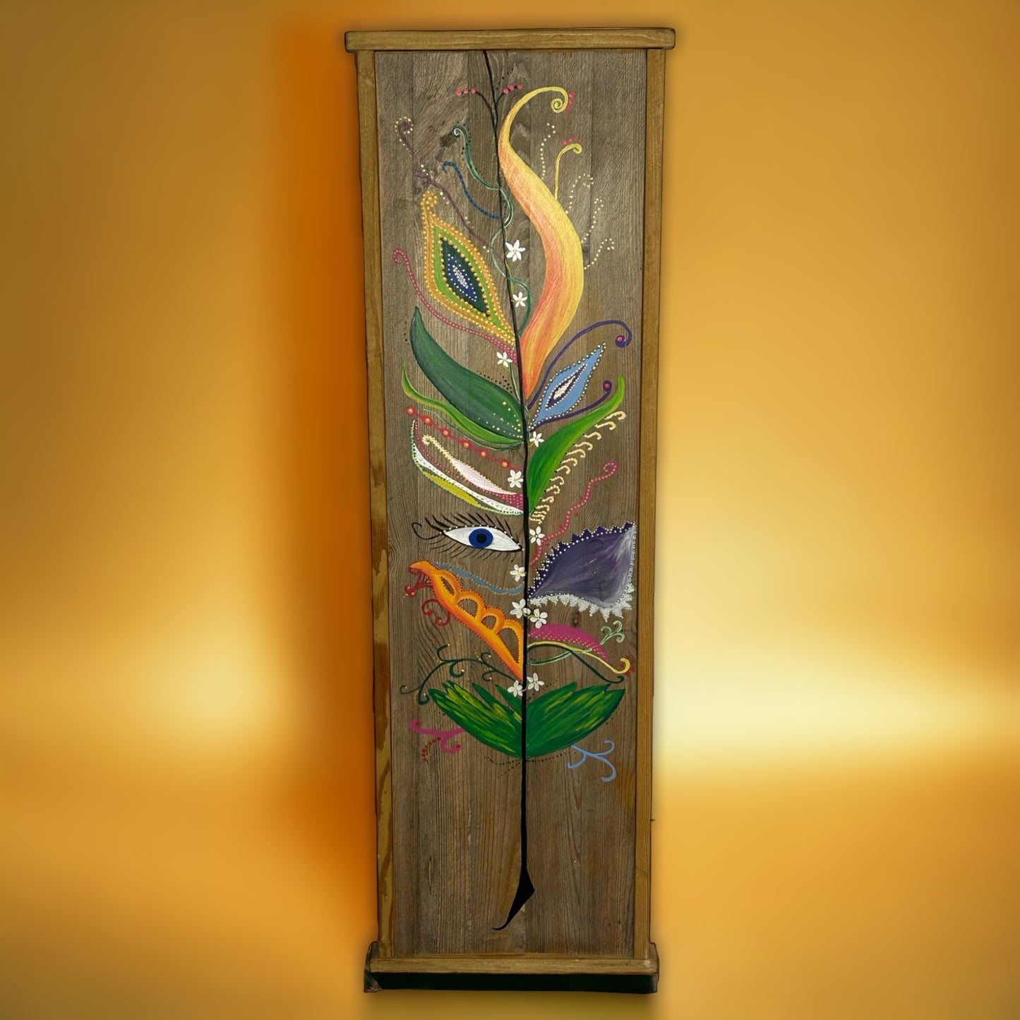 Hand Painted Flowers on Reclaimed Wood.
