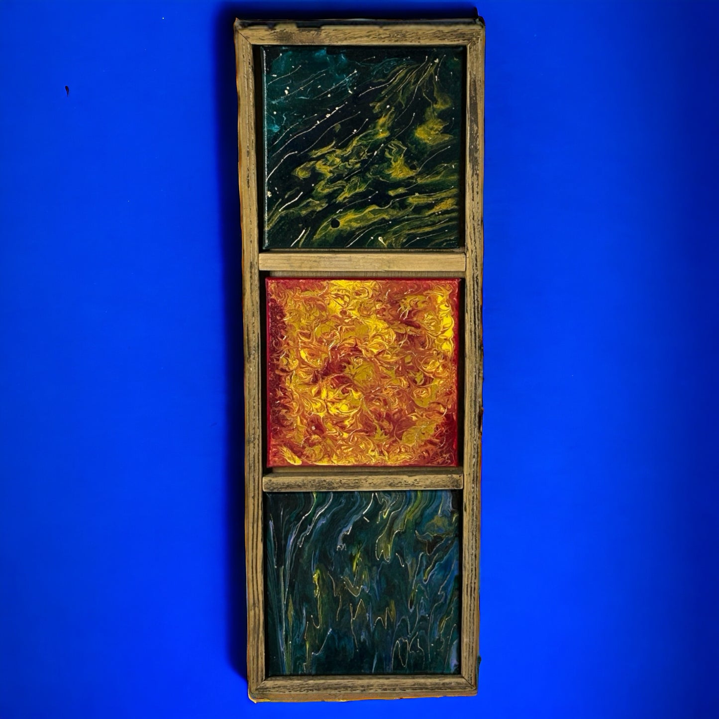 Hand Painted Canvas x 3 in Reclaimed Wood Frame.
