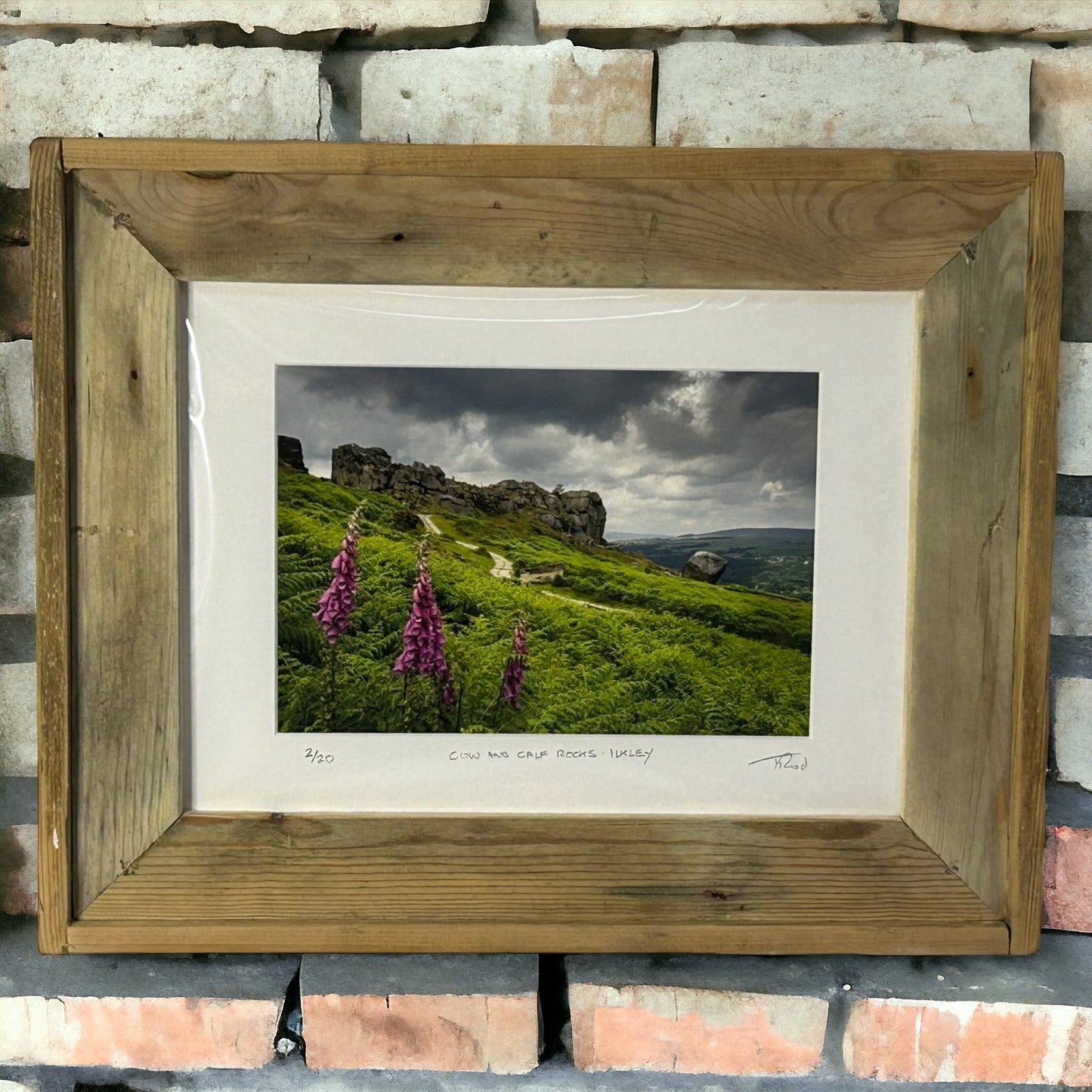 ‘Cow and Calf Rocks, Ilkley,’ in Reclaimed Wood Frame.
