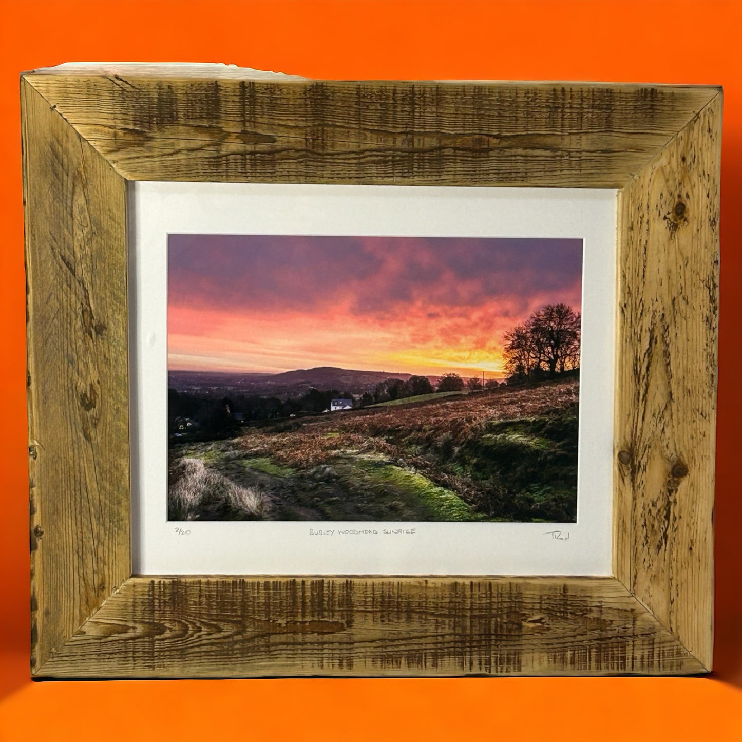‘Burley Woodhead Sunrise’Framed in Reclaimed Wood.