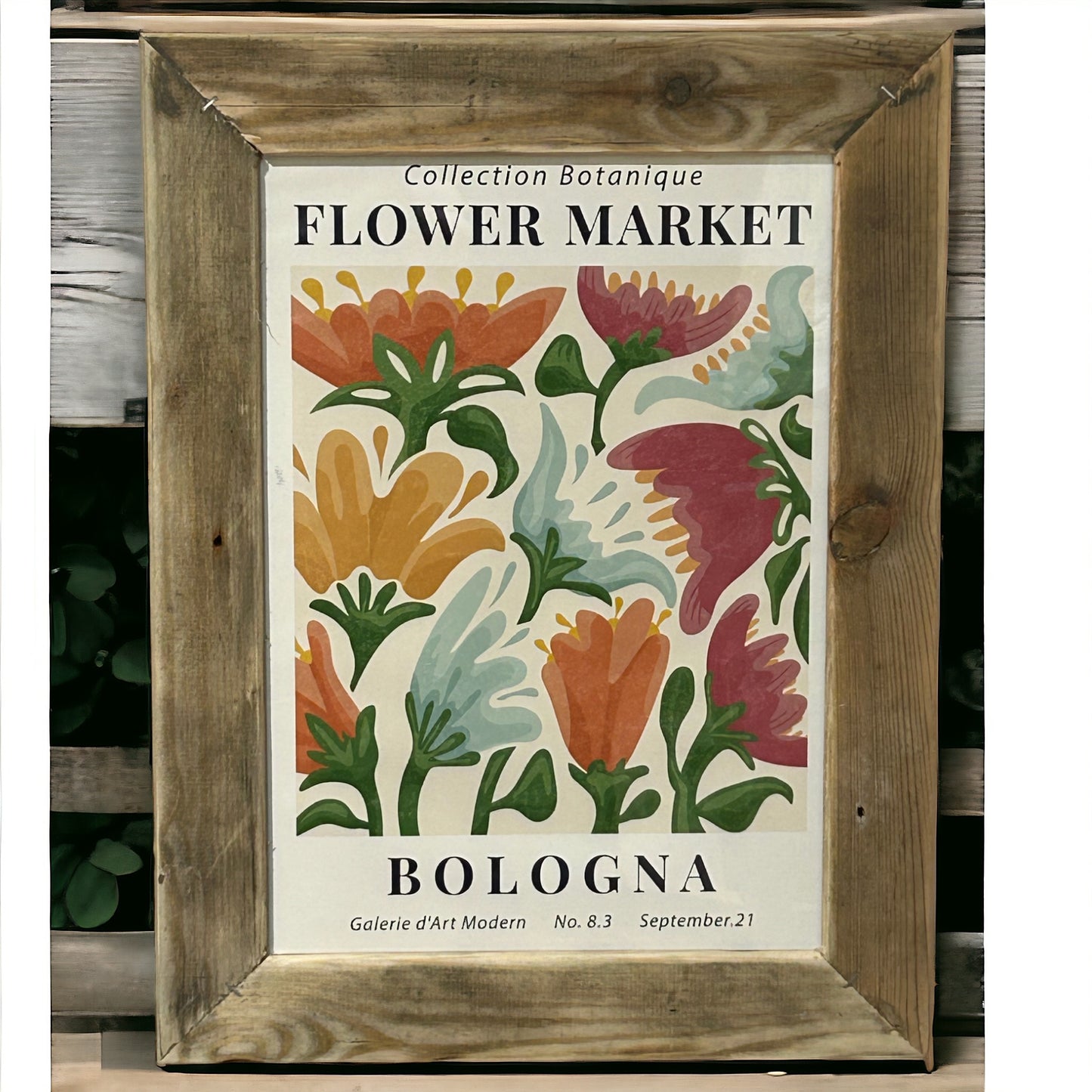 Flower Market Bologna Print in Reclaimed Wood Frame.