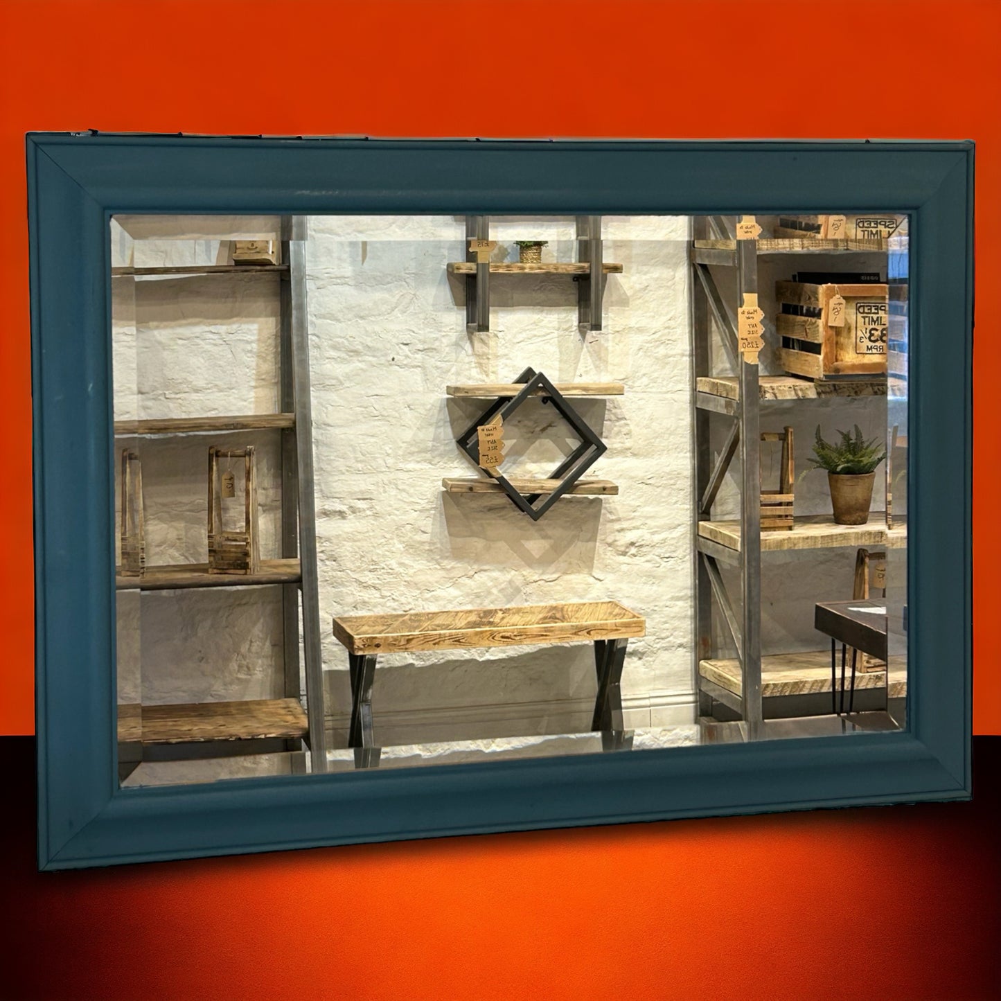Green Painted Reclaimed Wood Framed Mirror.
