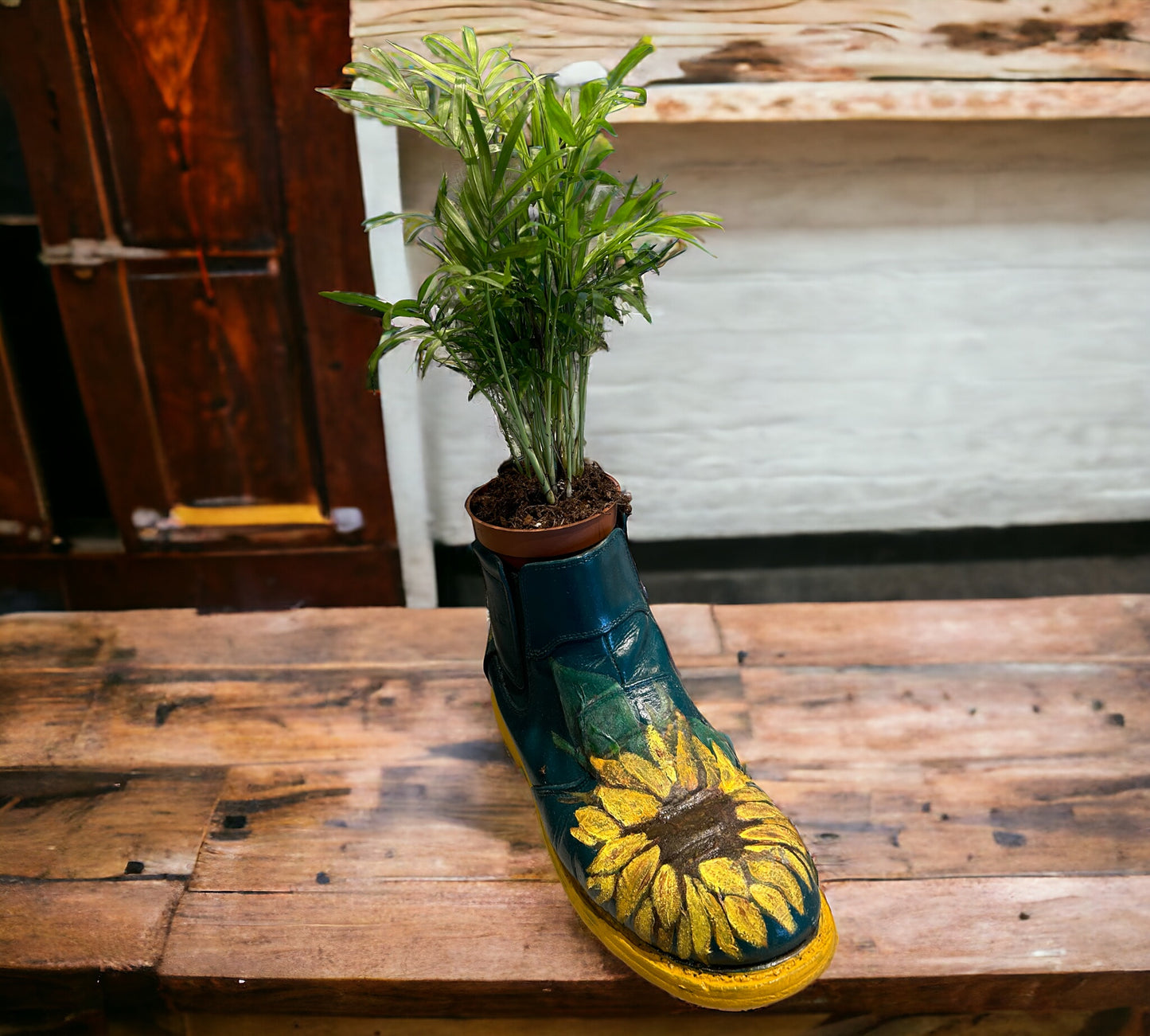 Phlower’s Hand Painted Boot with Yellow Sunflower ( plant not included)