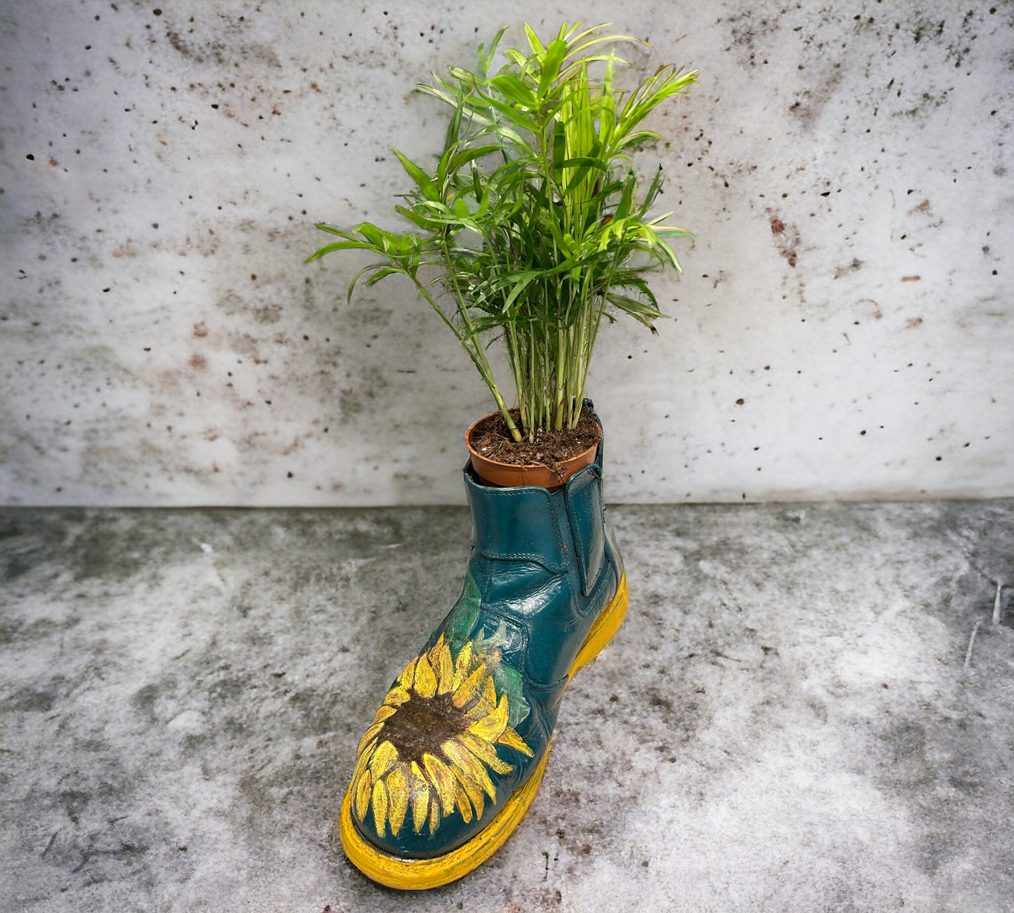 Phlower’s Hand Painted Boot with Yellow Sunflower ( plant not included)