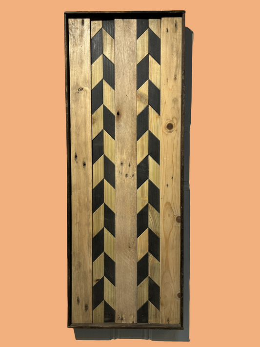 Rustic two-tone patterned reclaimed wood wall art. 