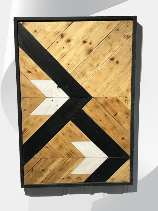 Black and white patterned wood wall art