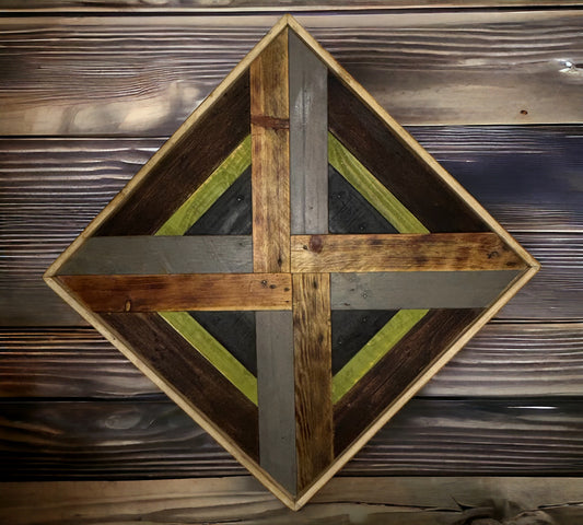 Green Diamond Multi Piece Reclaimed Wood Wall Art. 