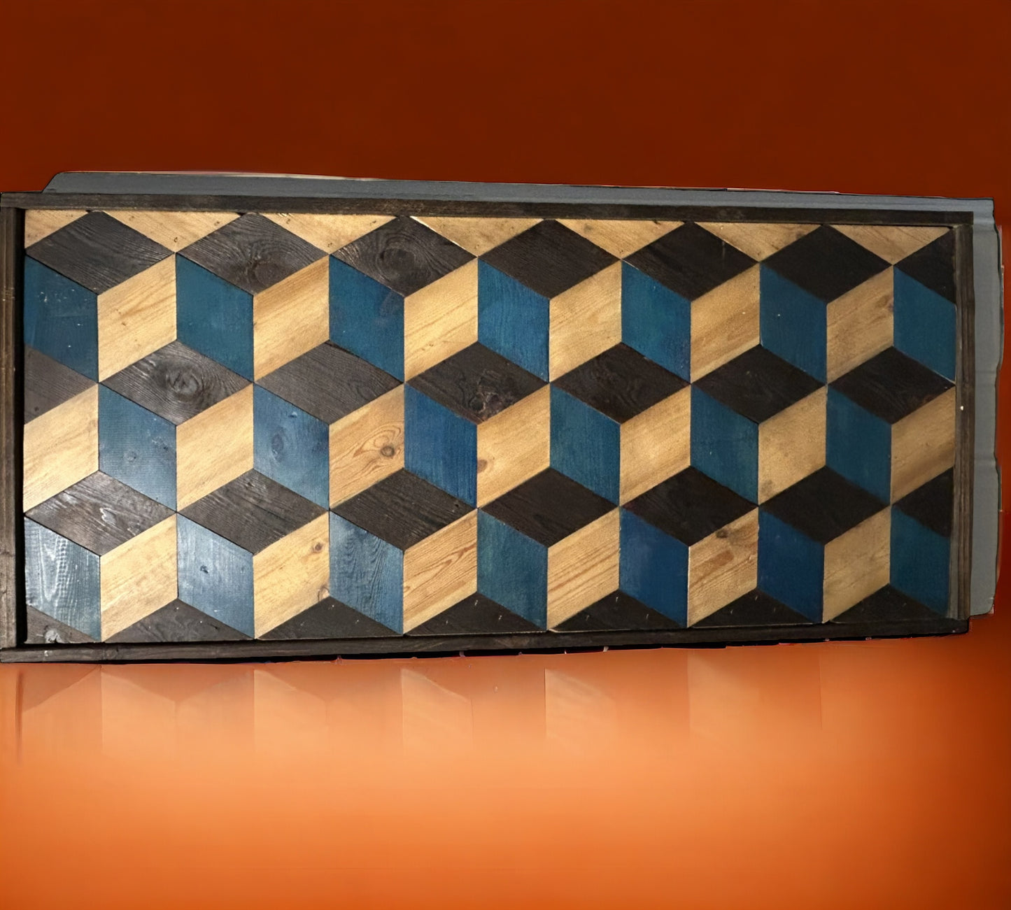 Three Coloured Optical Illusion Reclaimed Wood Wall Art.