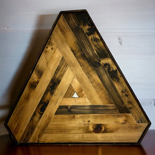 Triangular Multi Piece Reclaimed Wood Wall Art.