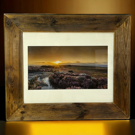 Sun on Heather Image in Stunning Reclaimed Wood Frame 