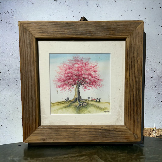 ‘Rabbits at Play’ CherryBlossom Image in Rustic Frame. 