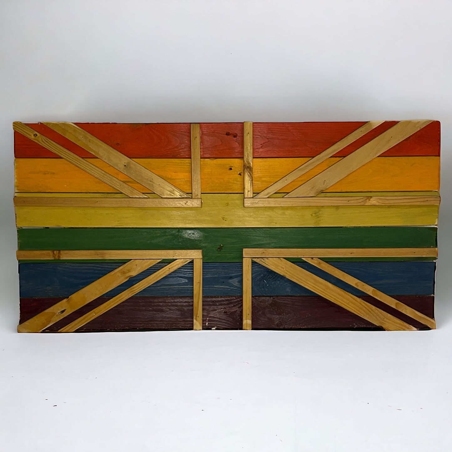 Rainbow Union Jack Reclaimed Wood Wall Art 