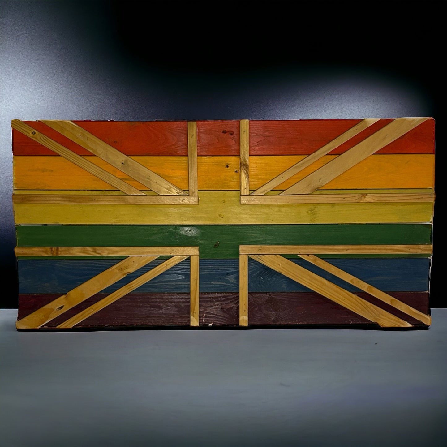 Rainbow Union Jack Reclaimed Wood Wall Art 