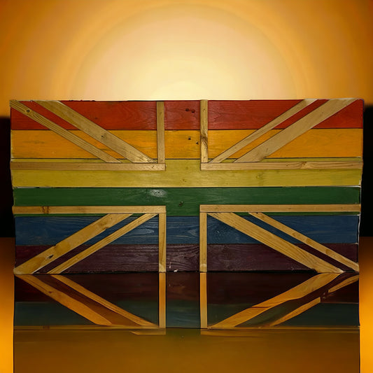 Rainbow Union Jack Reclaimed Wood Wall Art 