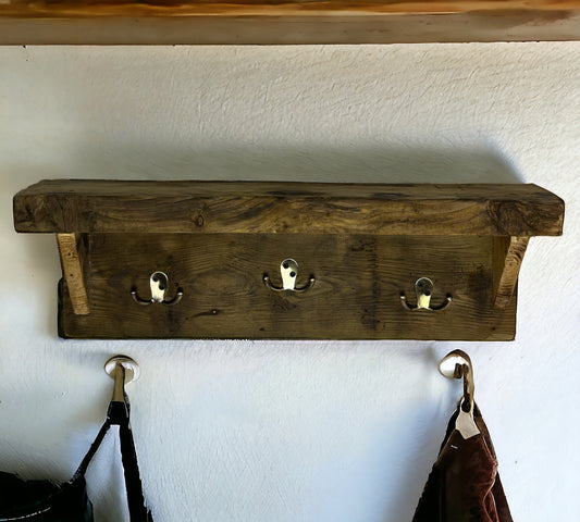 Rustic Reclaimed Wood Shelf and Coat Hangar. 