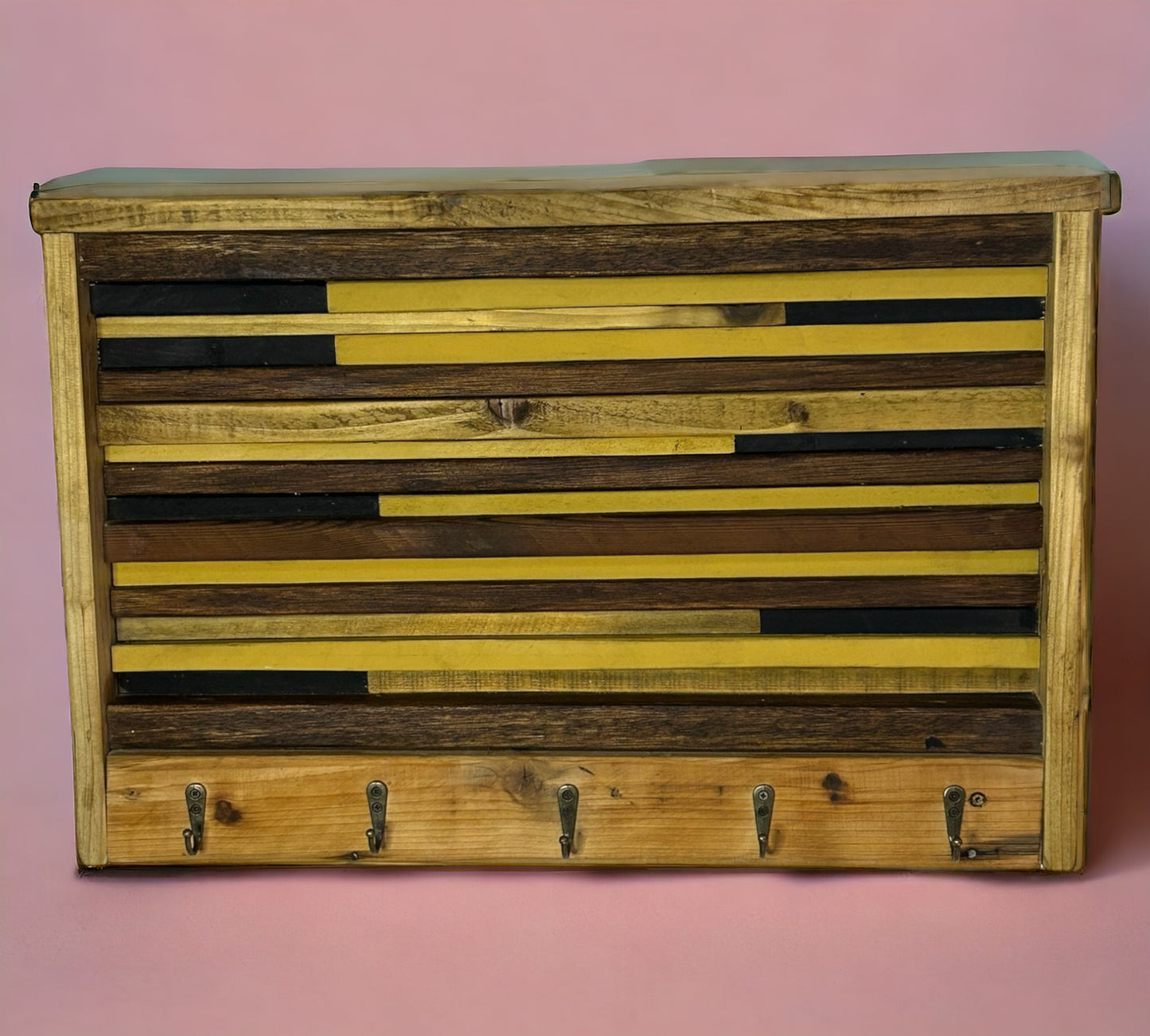 Five Hook Wall Art - Reclaimed Wood. 