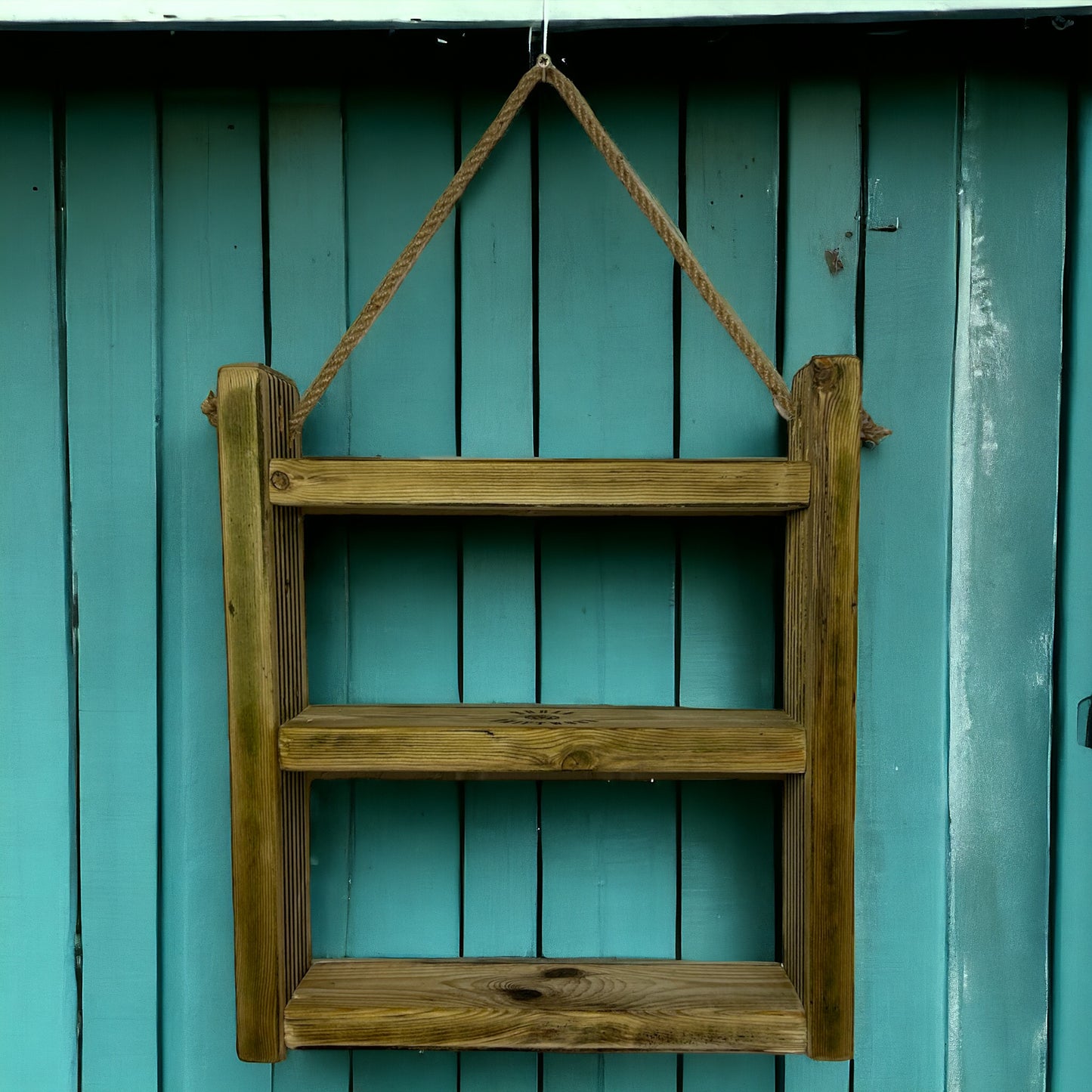 Reclaimed Wood Hanging Three Shelf Deck.