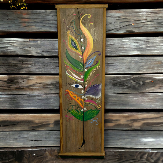 Hand Painted Flowers on Reclaimed Wood.