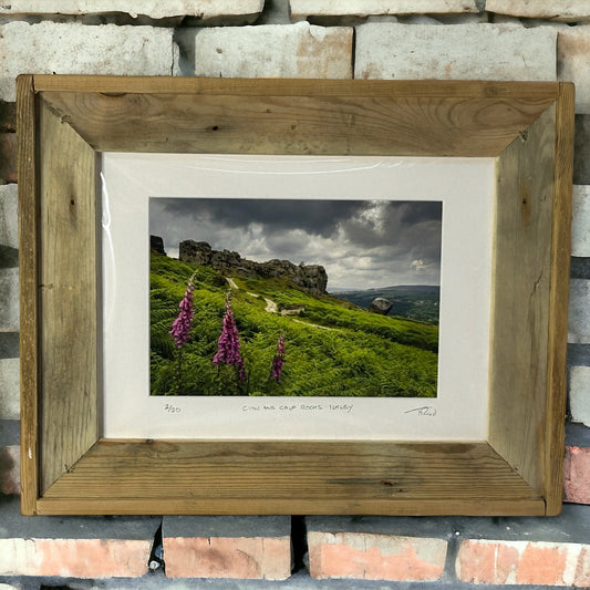 ‘Cow and Calf Rocks, Ilkley,’ in Reclaimed Wood Frame. 