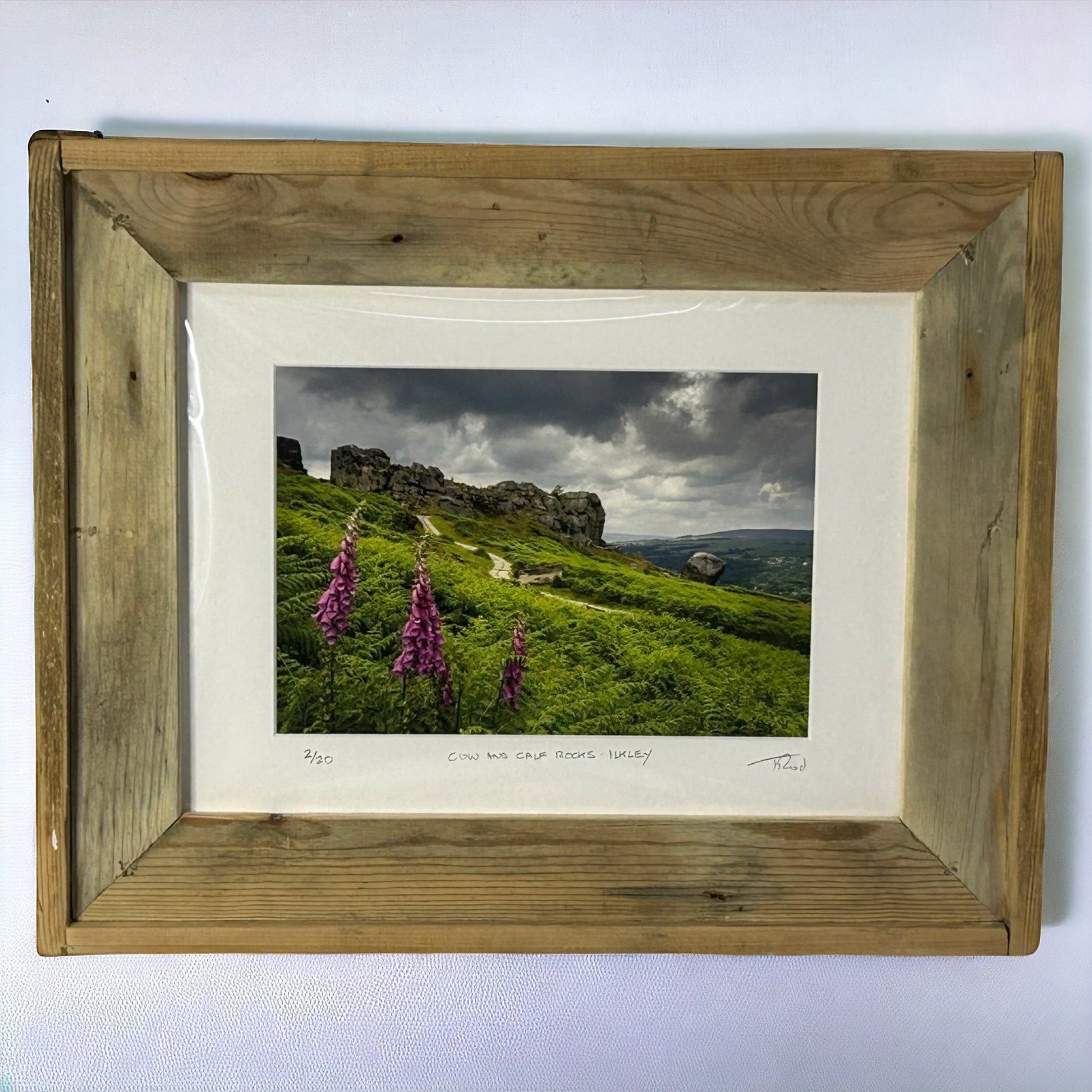 ‘Cow and Calf Rocks, Ilkley,’ in Reclaimed Wood Frame. 