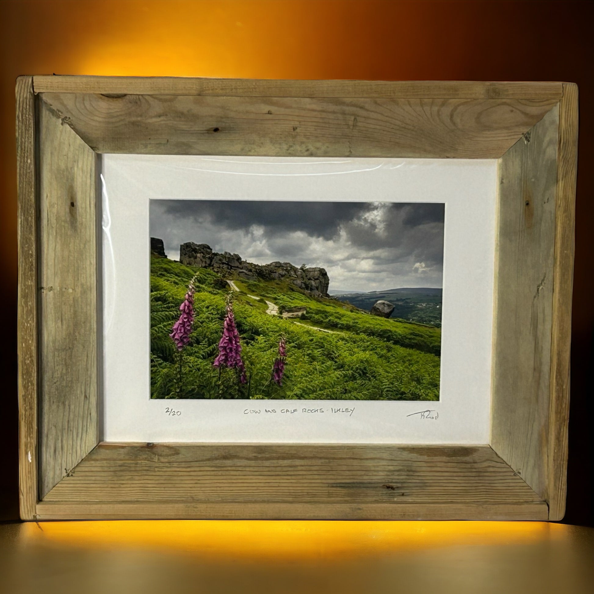 ‘Cow and Calf Rocks, Ilkley,’ in Reclaimed Wood Frame. 