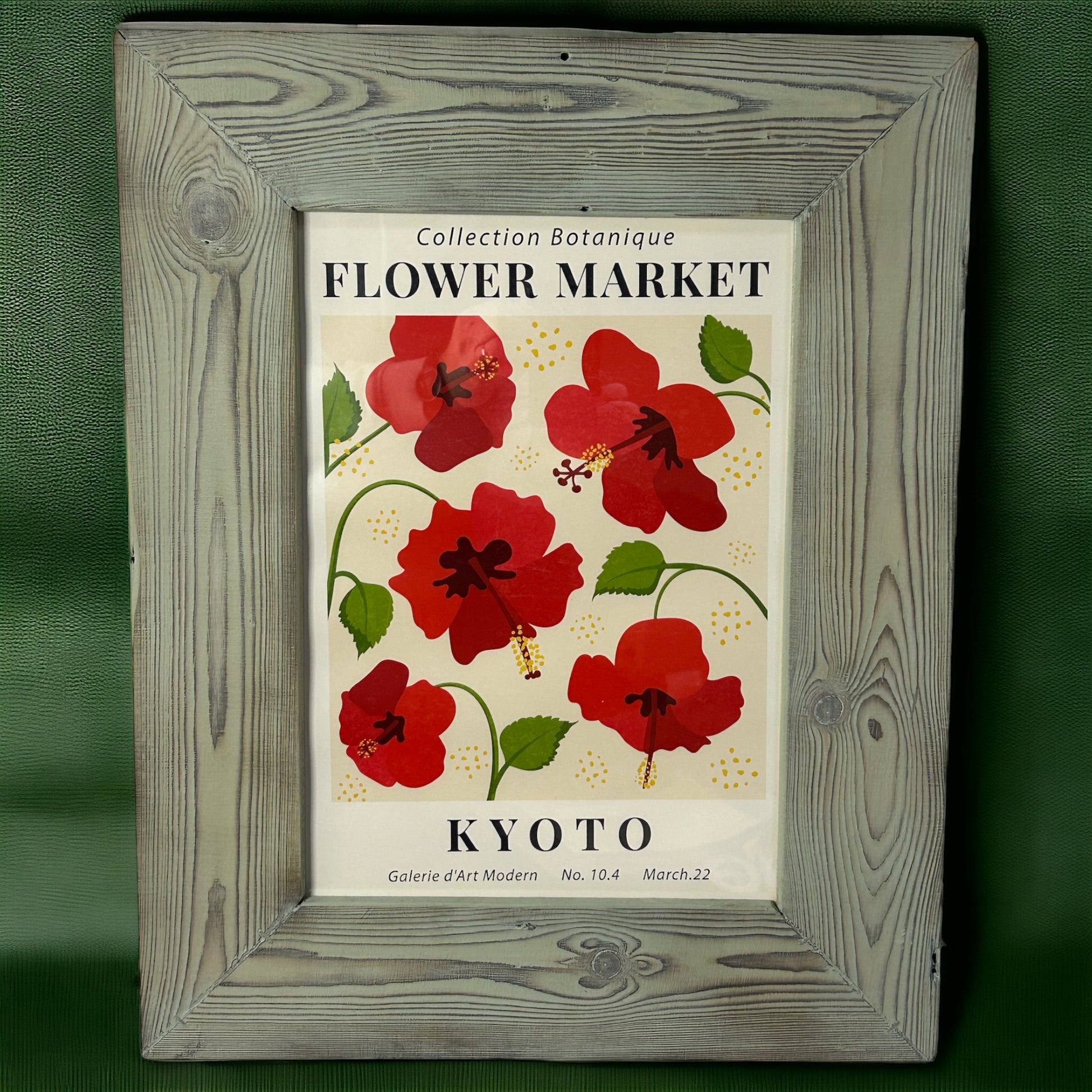 Flower Market Kyoto Print in Light Green Timber Cladding Effect Reclaimed Wood Frame