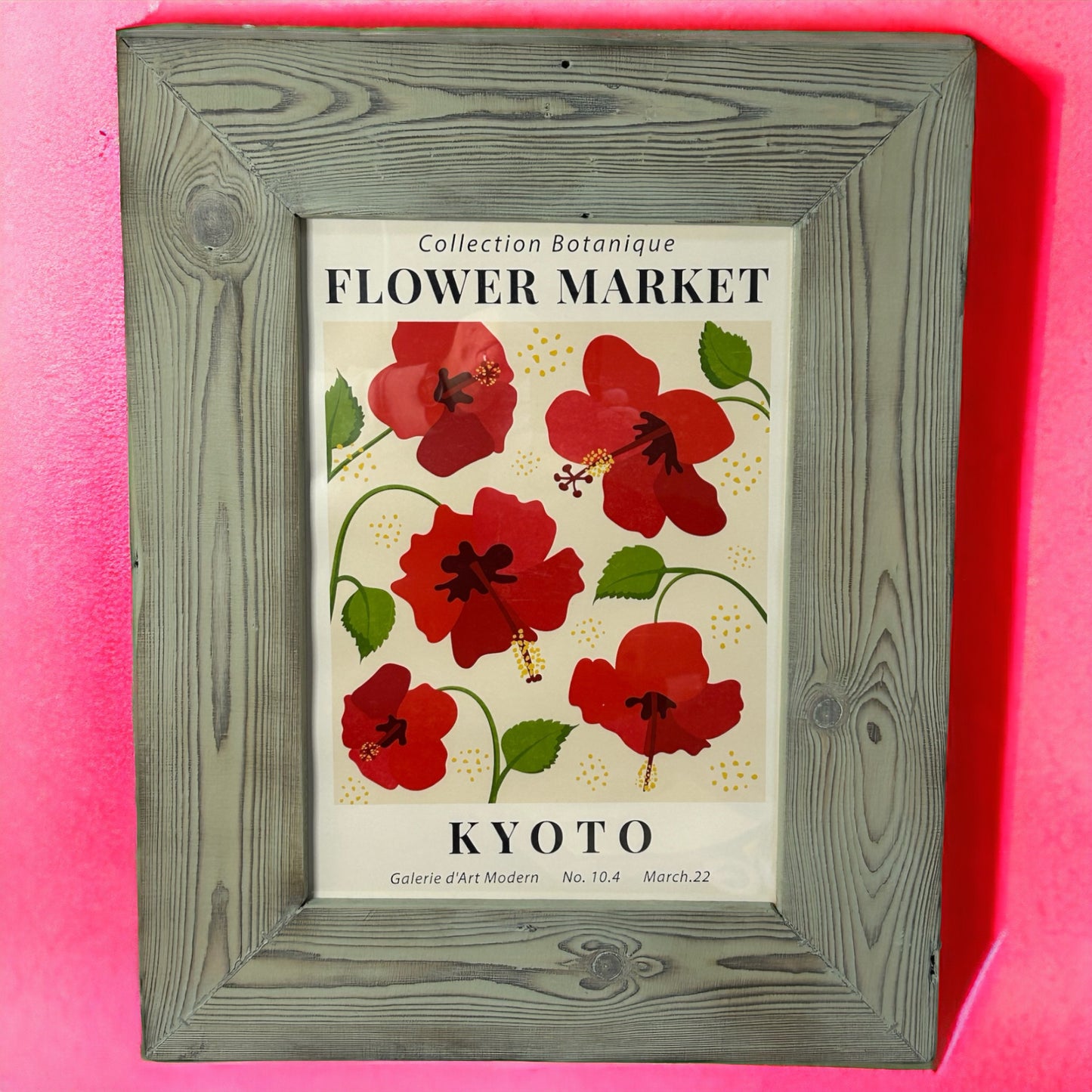 Flower Market Kyoto Print in Light Green Timber Cladding Effect Reclaimed Wood Frame