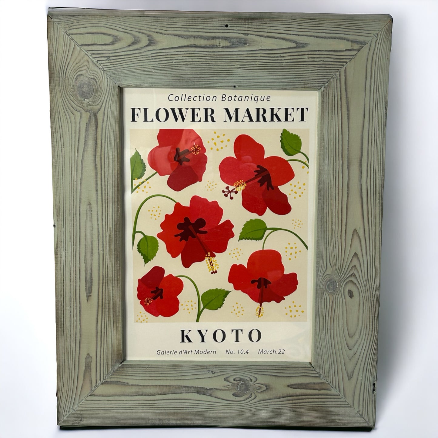 Flower Market Kyoto Print in Light Green Timber Cladding Effect Reclaimed Wood Frame