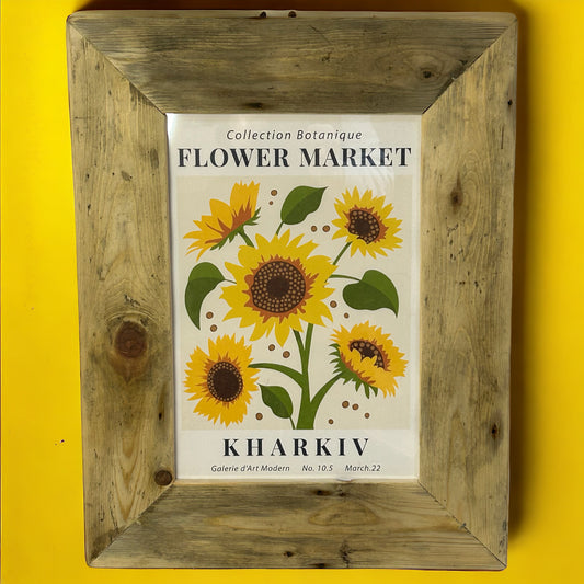 Flower Market Kharkiv in Reclaimed Wood Frame. 