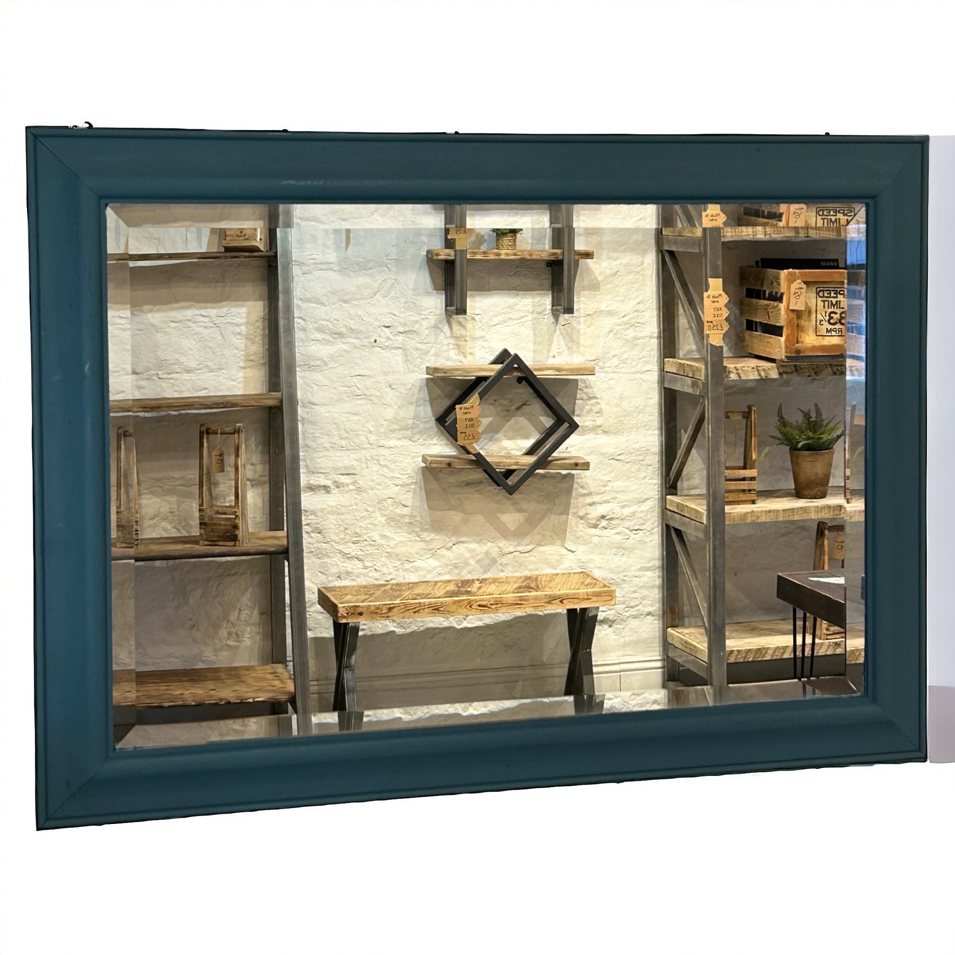 Green Painted Reclaimed Wood Framed Mirror. 