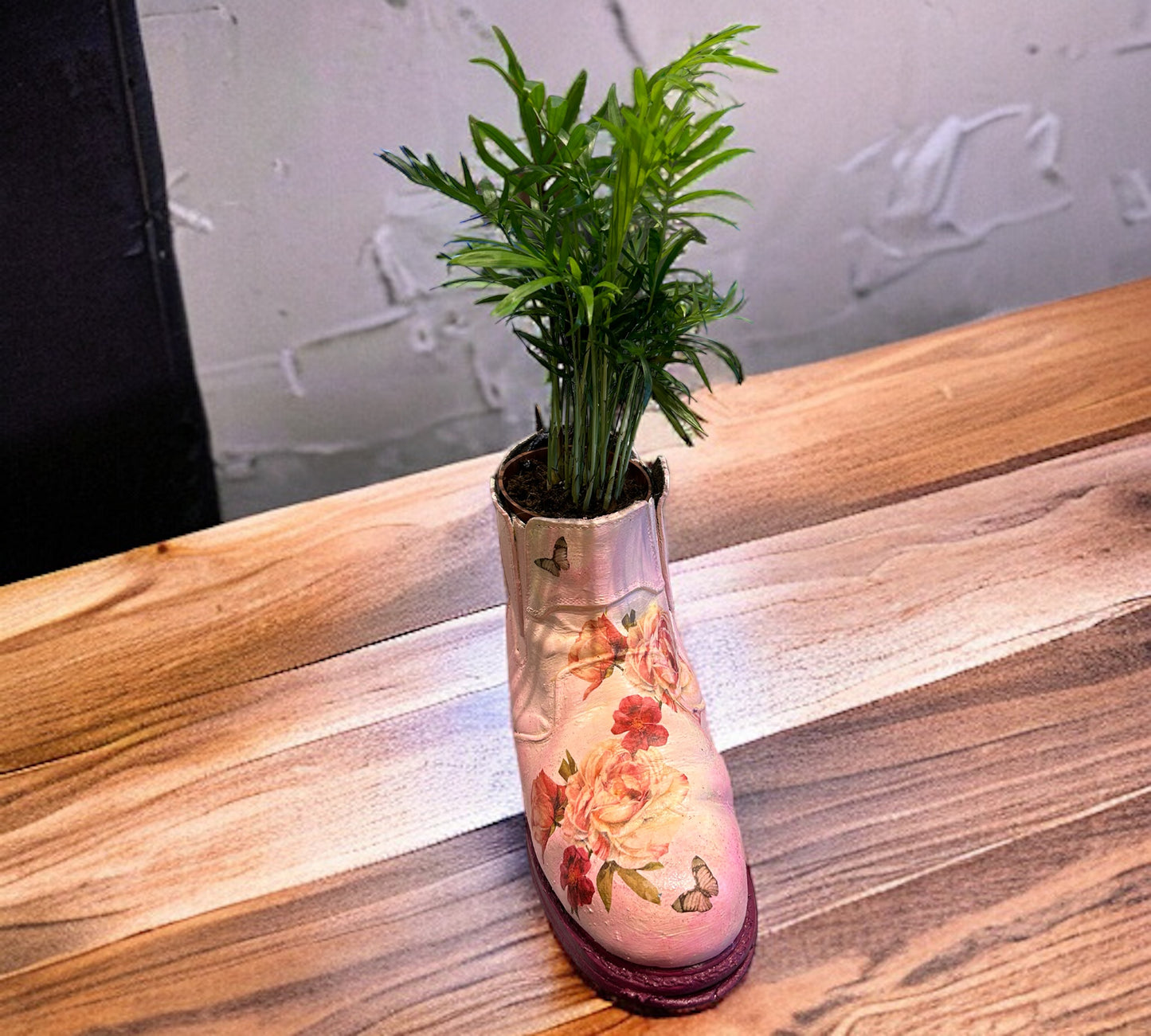 Phlowers Pink Hand Painted Flower Boot. ( Plant not included)