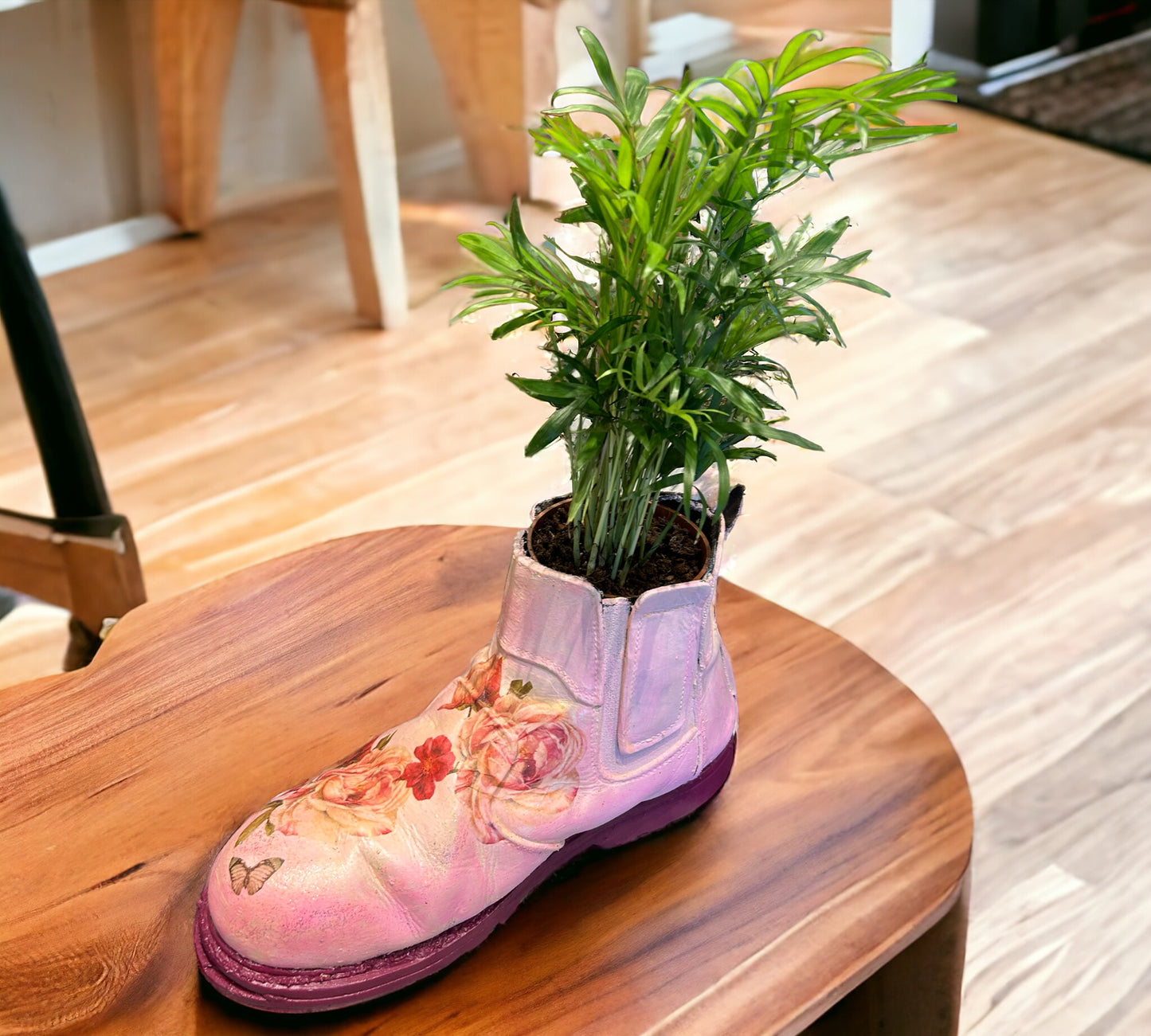 Phlowers Pink Hand Painted Flower Boot. ( Plant not included)